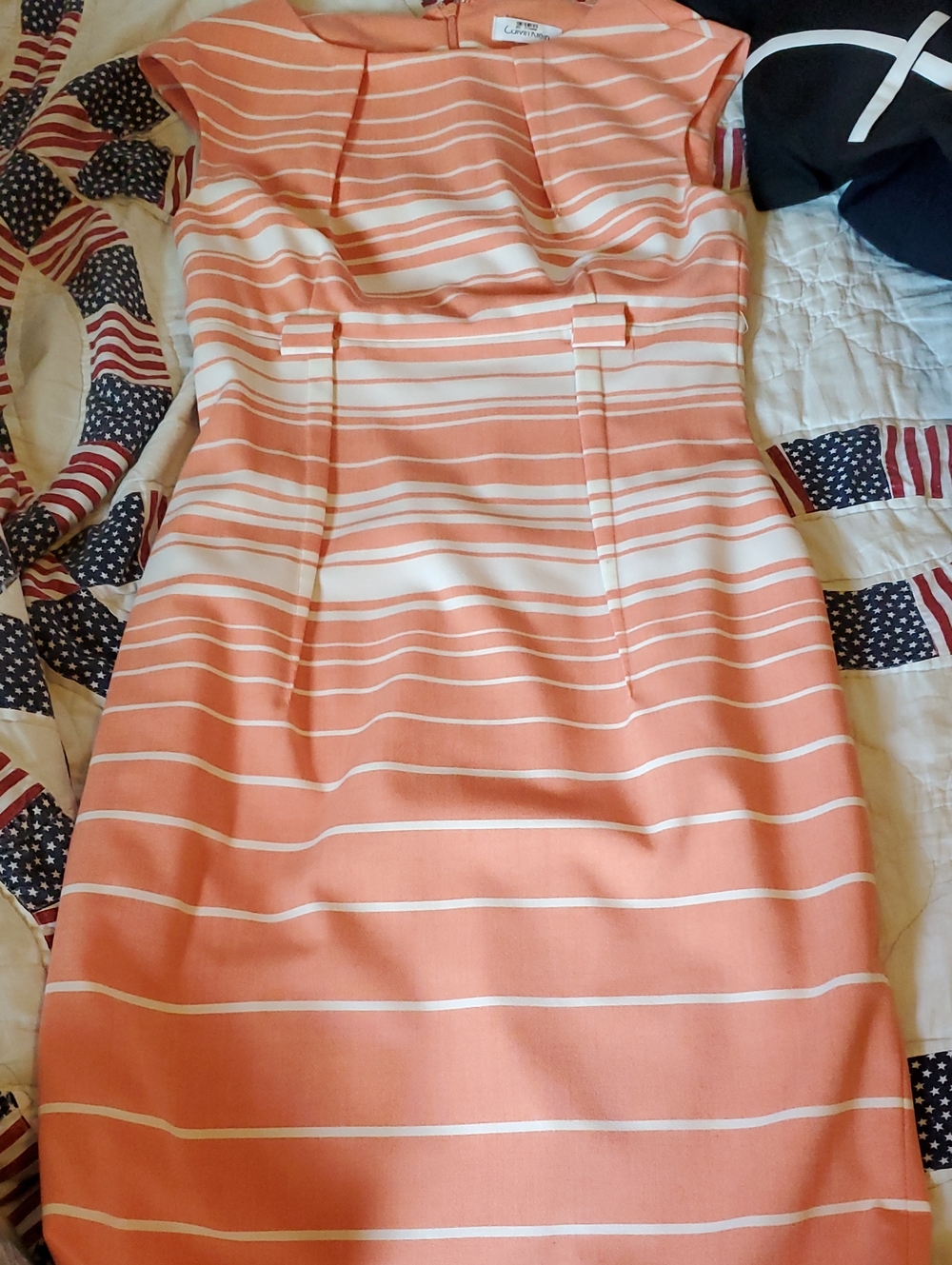 CK Coral and White Striped Sheath Dress